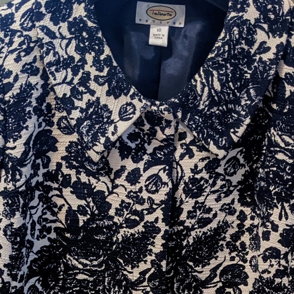 Talbots Petite Size 10 Navy/White Floral Blazer Jacket - Picture 4 of 11